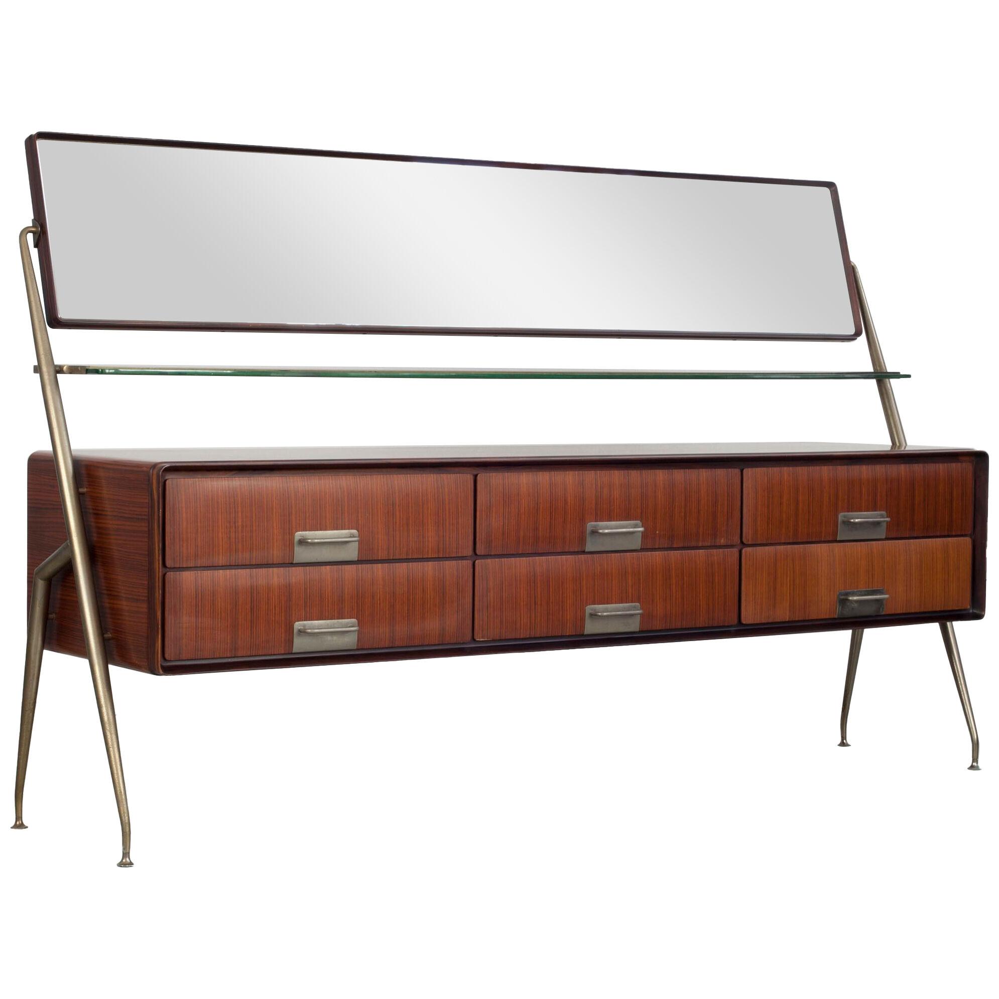 Silvio Cavatorta Sideboard with Drawers and Mirror, Italy 1950s