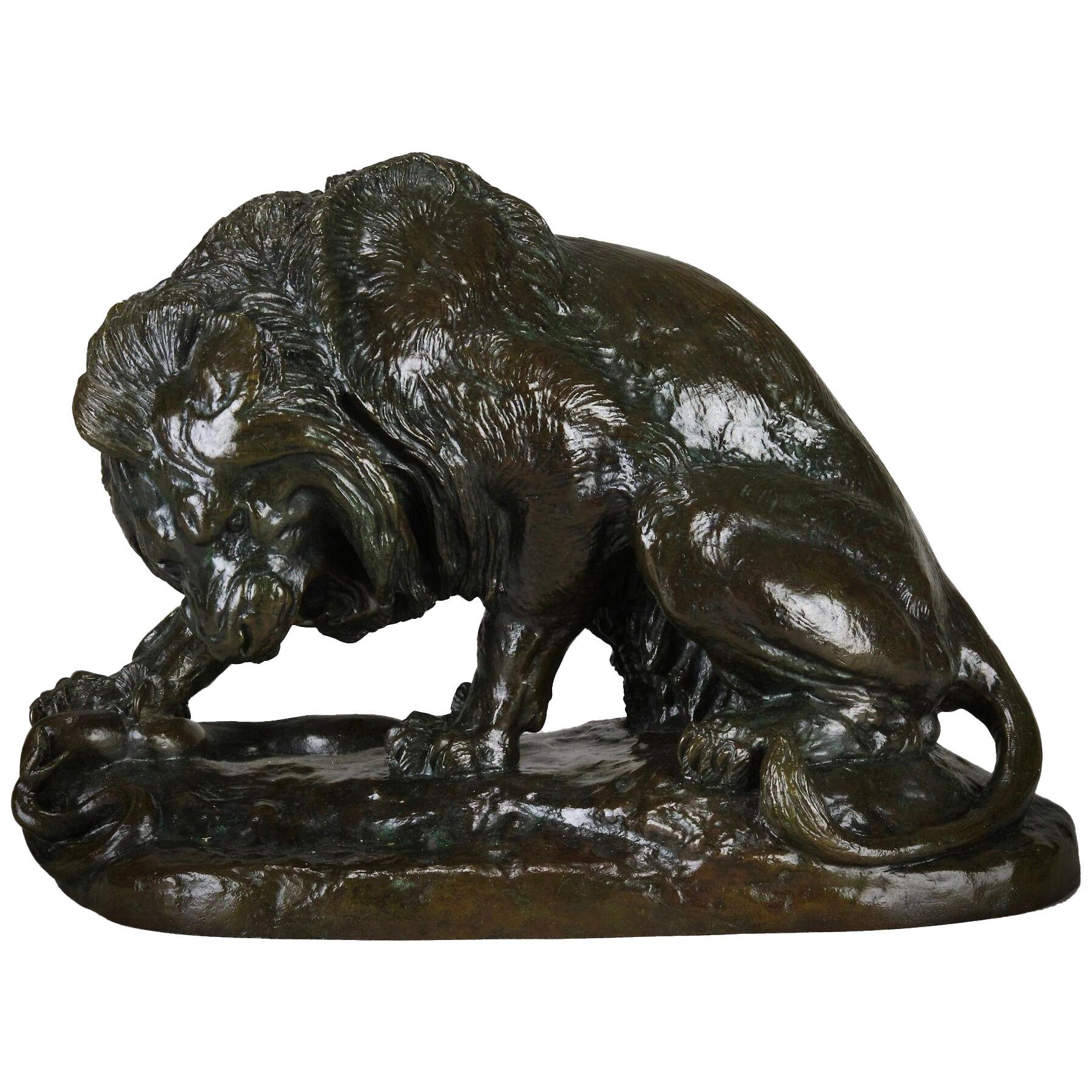 “Lion au Serpent” Important Animalier Bronze by Antoine L Barye - circa 1860