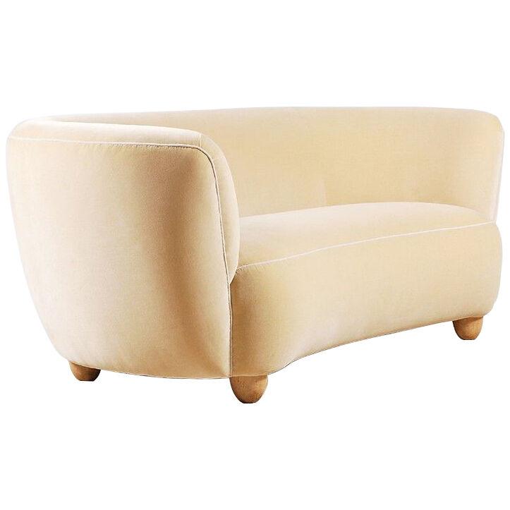 Elegant Three-Seat Danish Curved Sofa, 1940s, New Velvet Upholstery