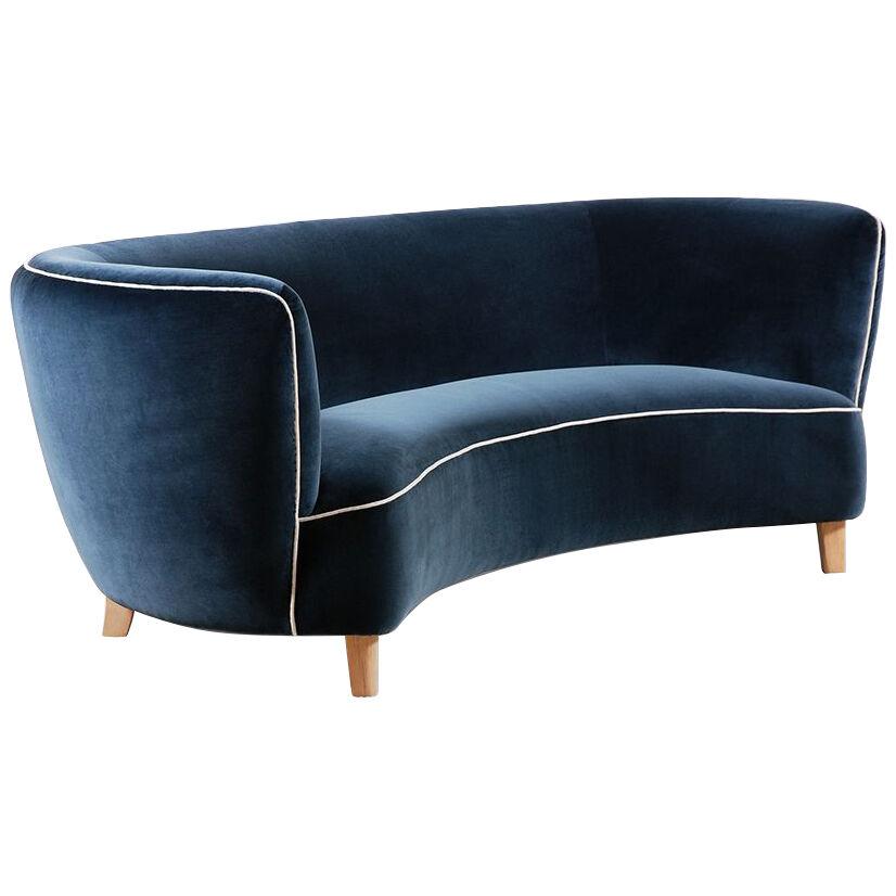 Two-Seat Danish Curved Sofa, Original Piece from the 1940s Newly Upholstered