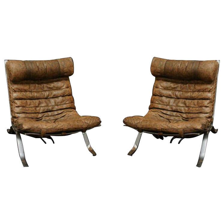 1960s Norell Brown Leather Chairs - a Pair