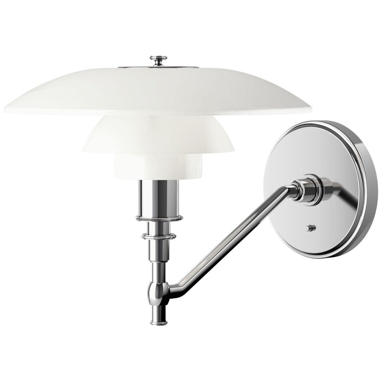 Poul Henningsen 'PH 3-2' Opaline Glass and Chrome Wall Lamp for Louis Poulsen