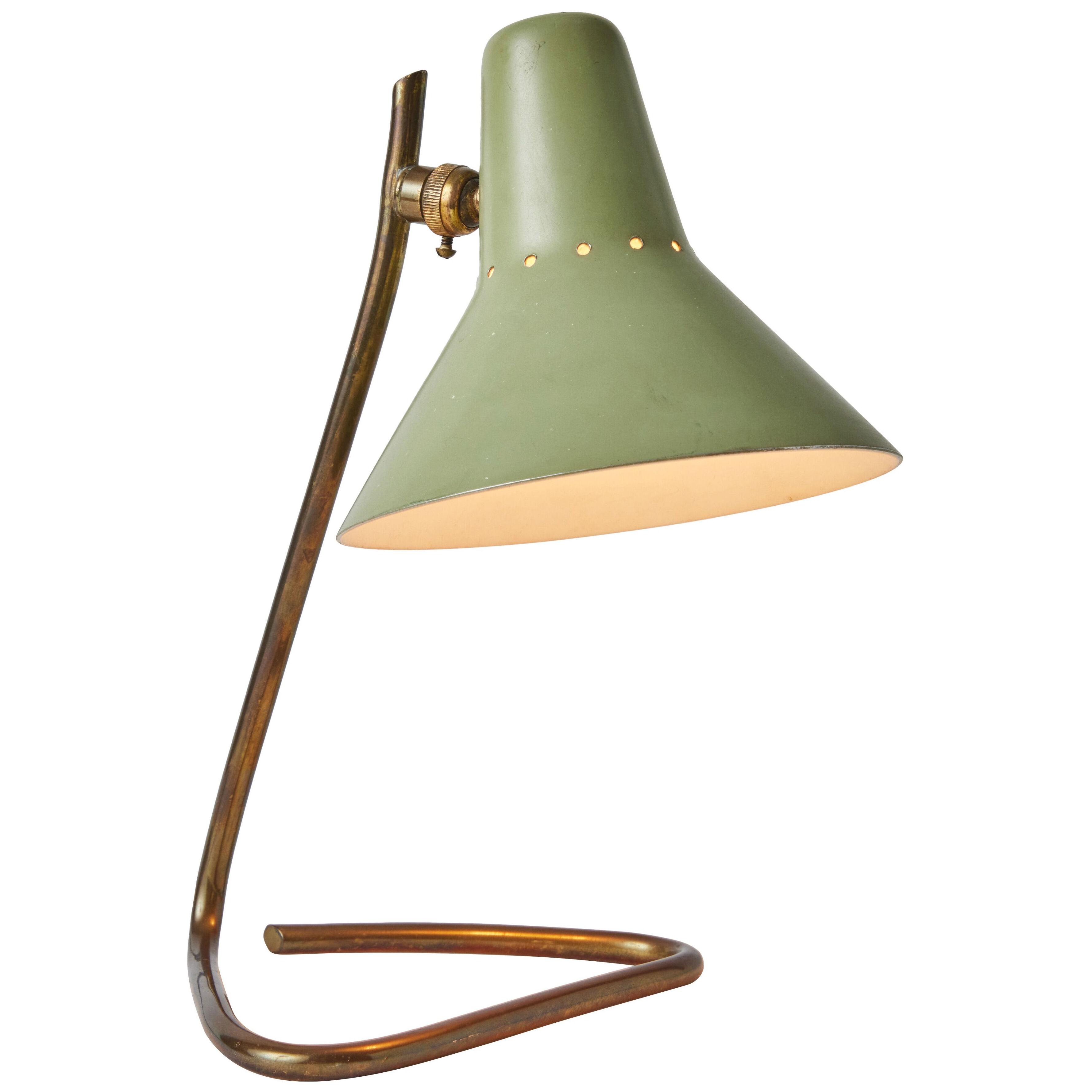 1960s Giuseppe Ostuni Green Metal and Brass Table Lamp for O-Luce