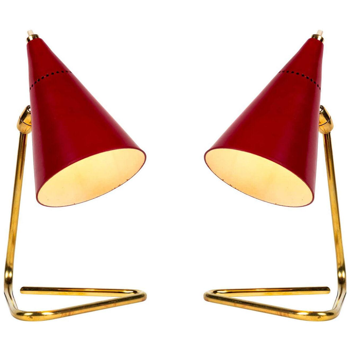 1950s Giuseppe Ostuni Red Cone Table Lamp for Oluce