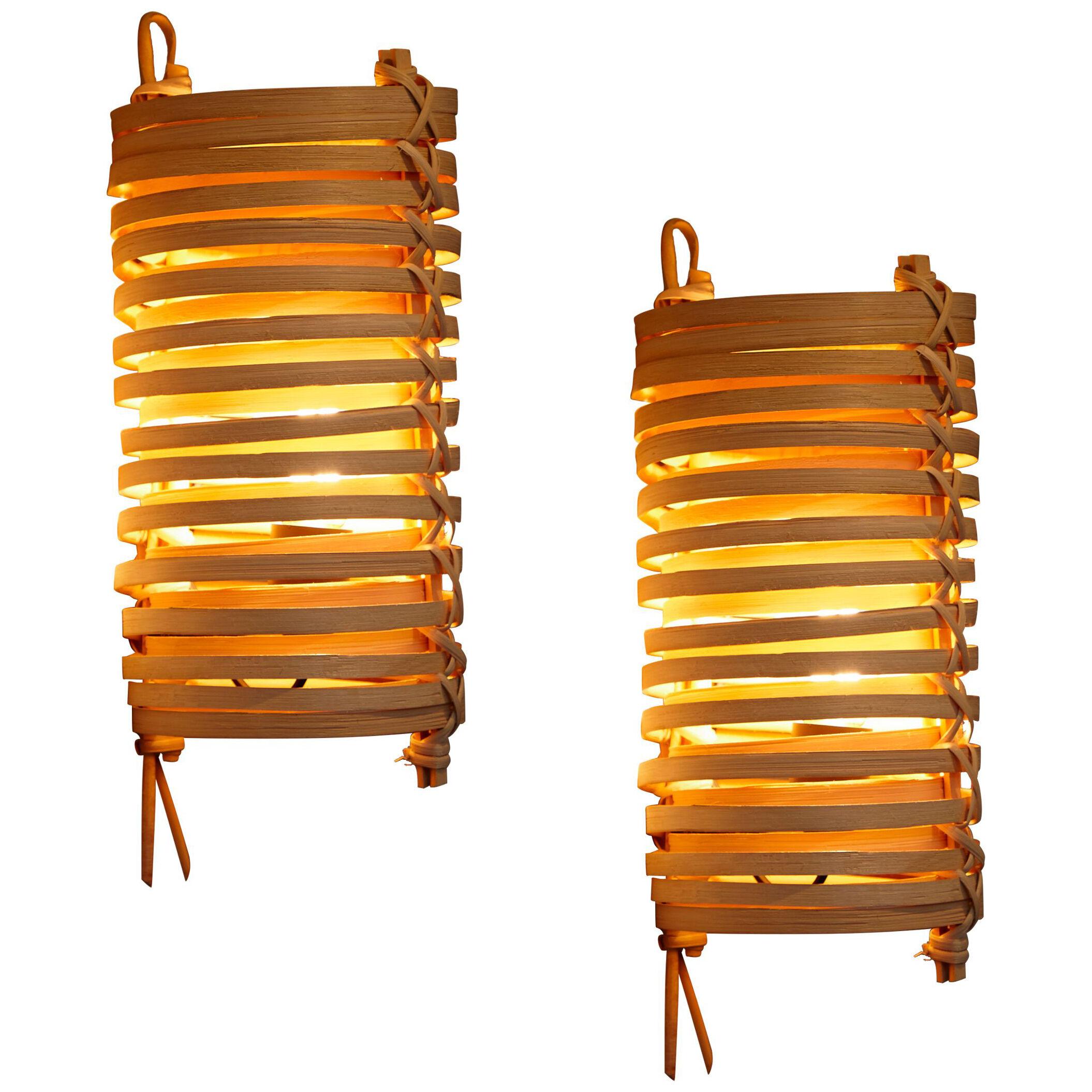 Pair of J.A. Coderch 'Junco' Rattan Cane Wall Lamps for Tunds