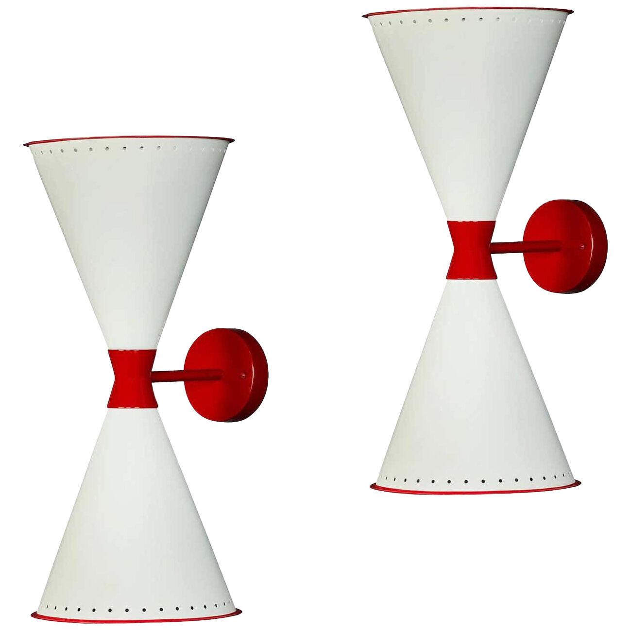 Monumental 'Diablo' Perforated Double-Cone Sconces in White and Red