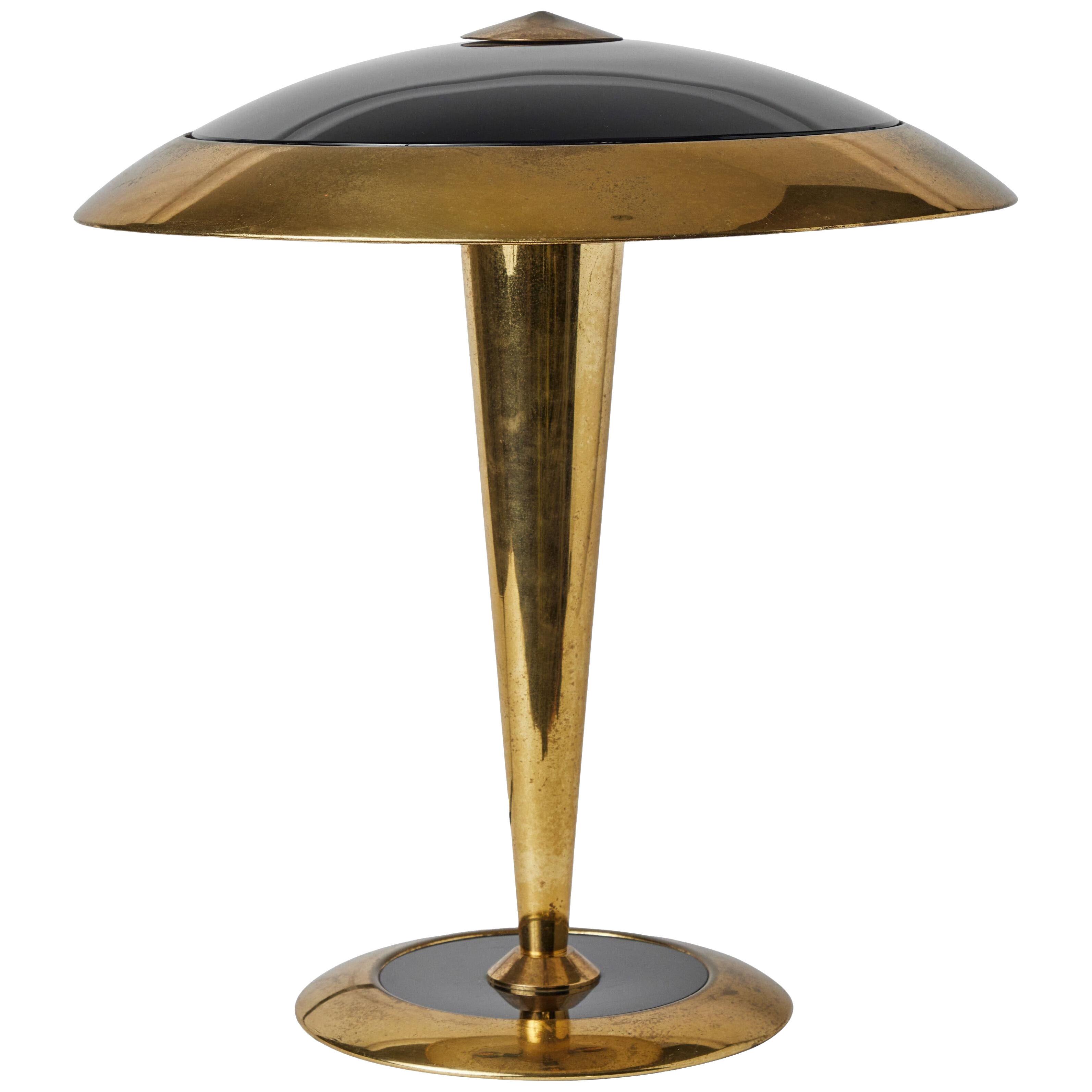 Rare Egoluce Brass & Glass Table Lamp with Original Manufacturer's Label