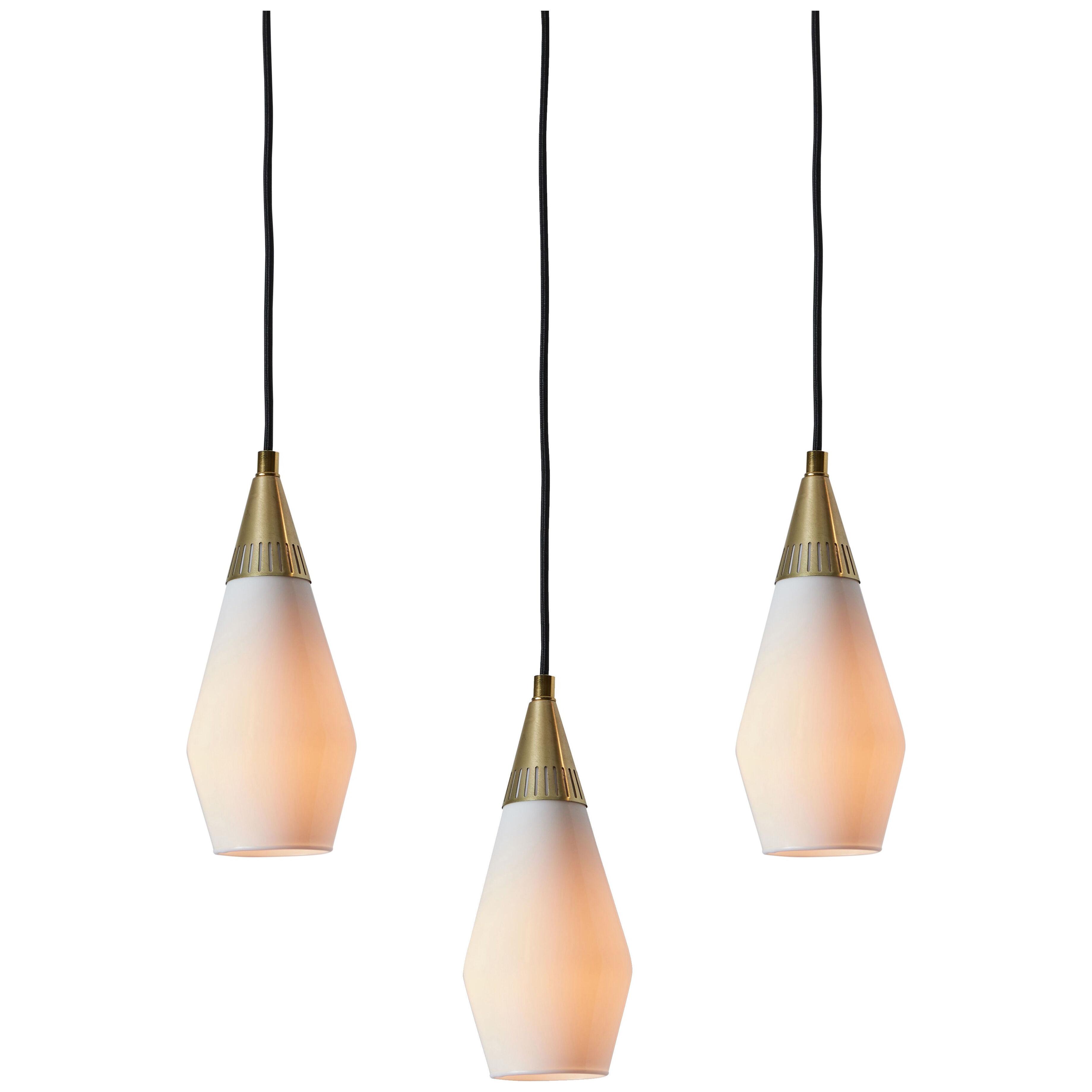 1960s Opaline Glass and Brass Geometric Pendant Lamp Attributed to Mauri Almari