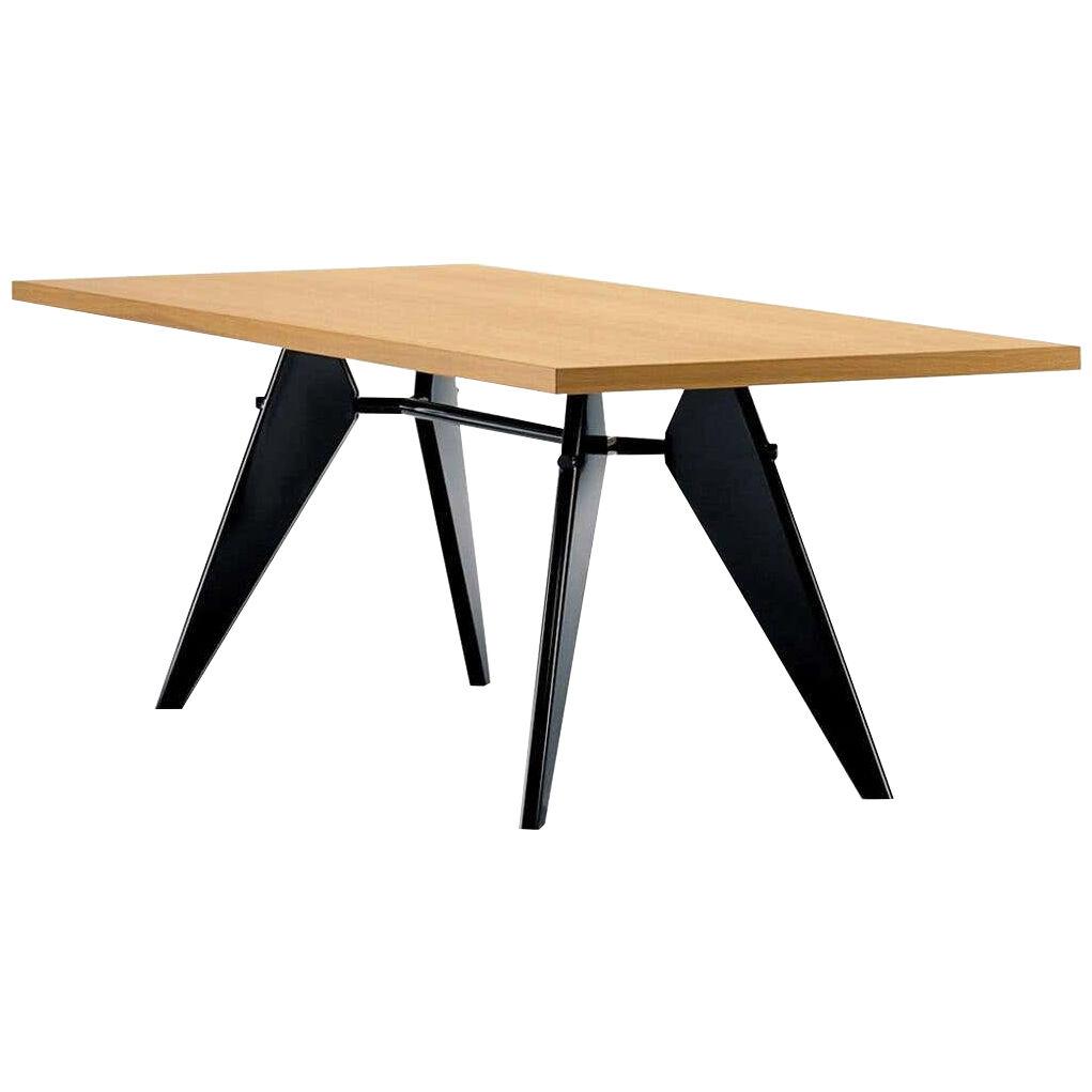 Vitra Em Table in Solid Natural Oak and Deep Black by Jean Prouvé