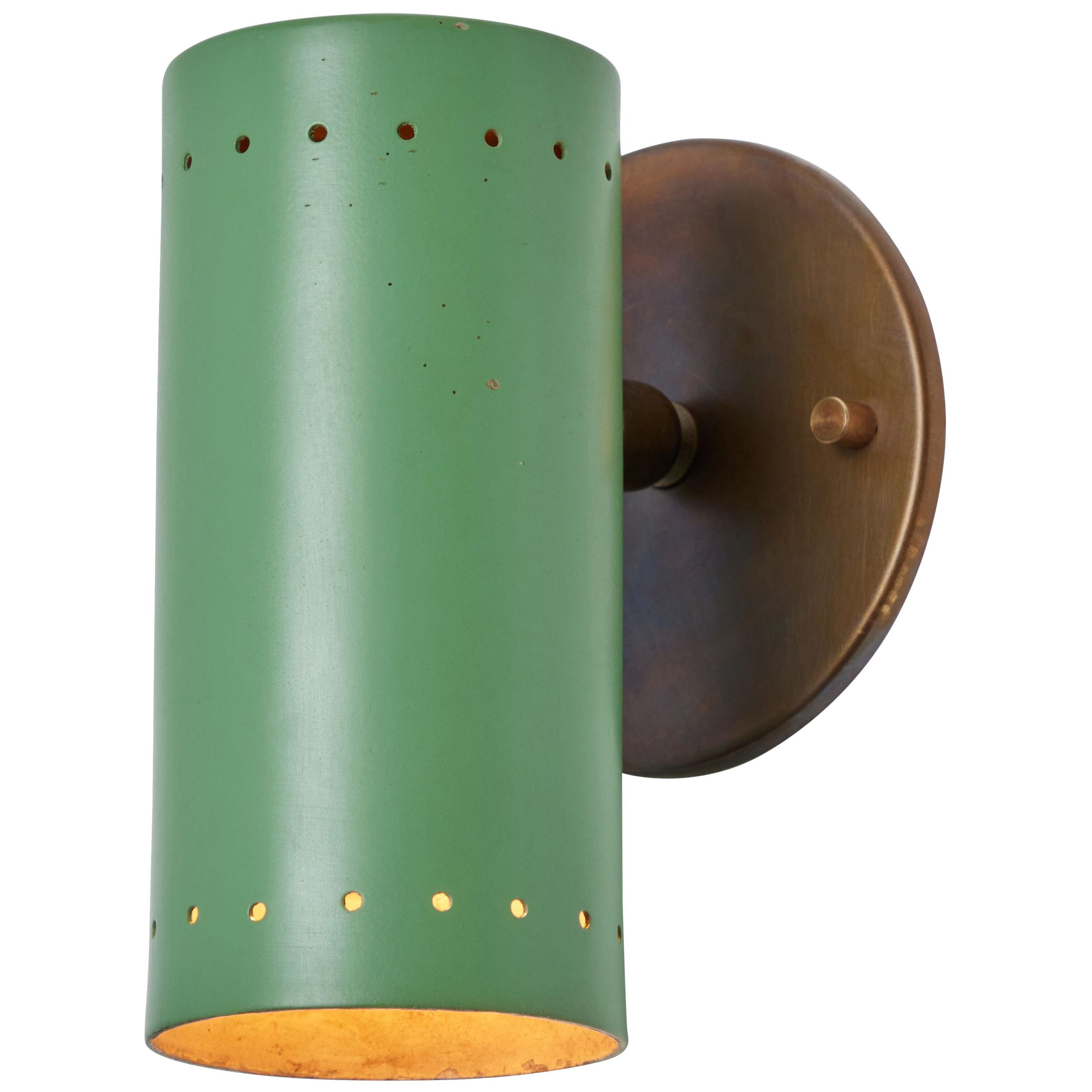 1960s Tito Agnoli Green Metal and Brass Articulating Sconce for O-Luce