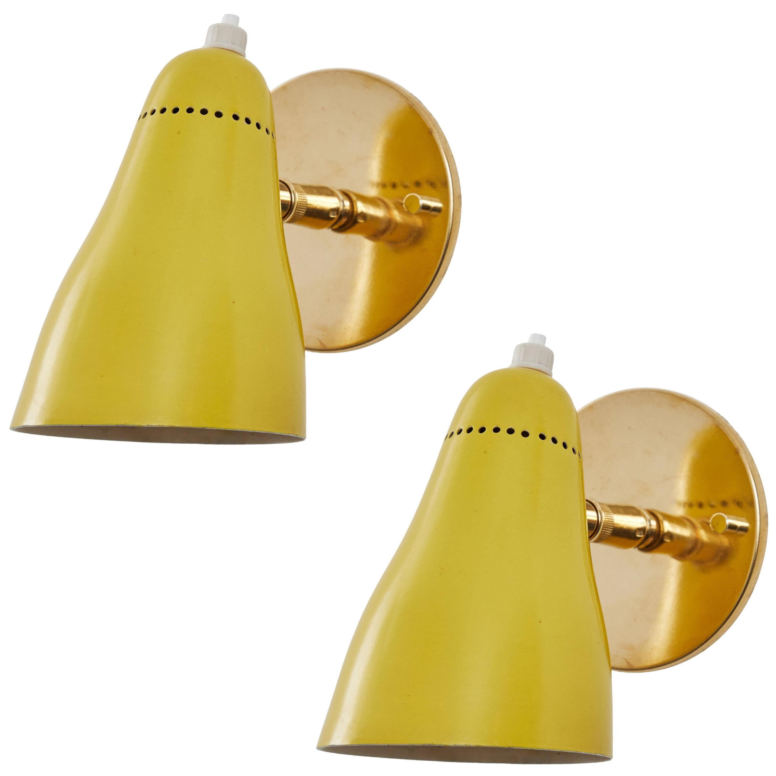 Pair of 1960s Giuseppe Ostuni Model #101 Yellow Articulating Sconces for O-Luce