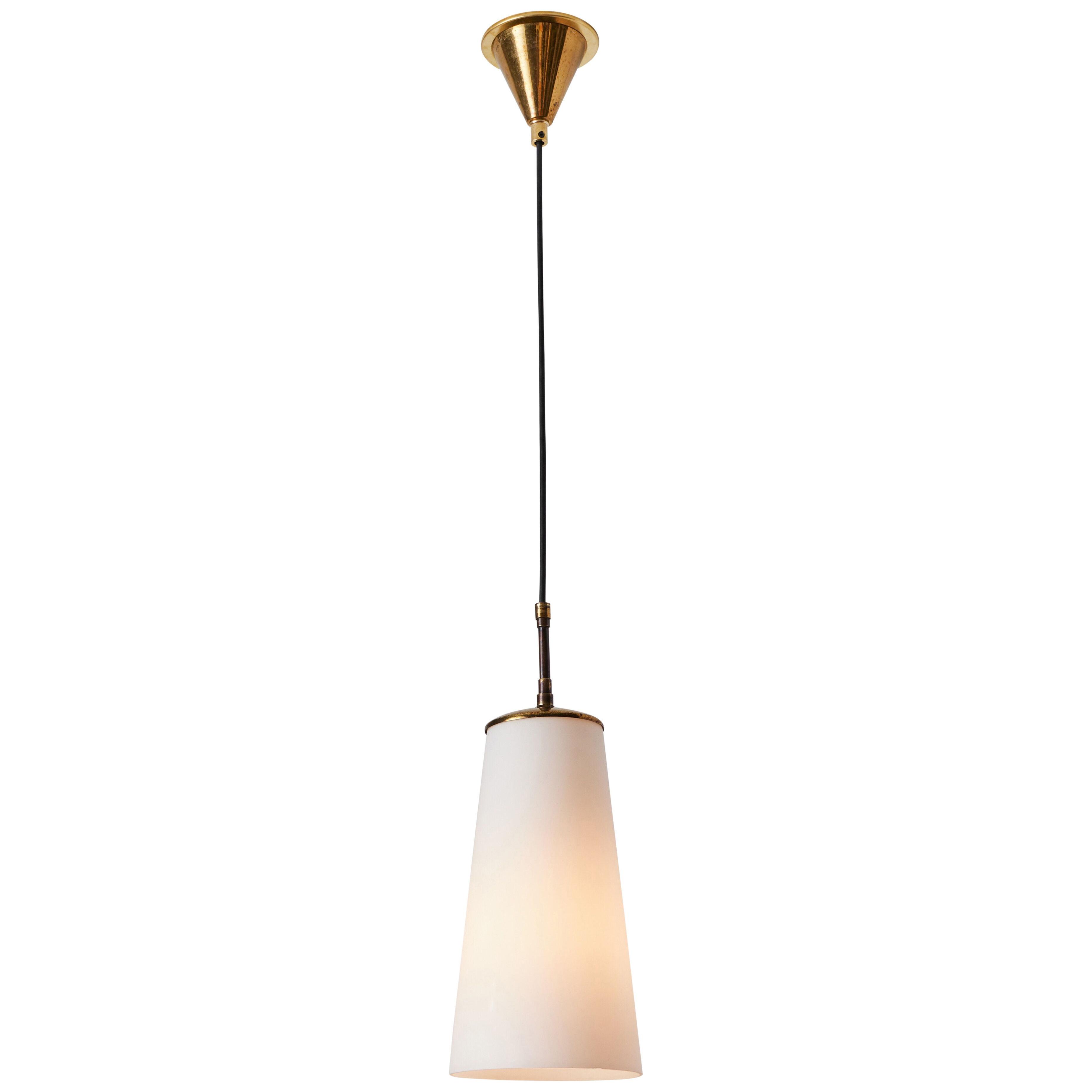 1950s Brass and Opaline Glass Pendant Lamp Attributed to Stilnovo