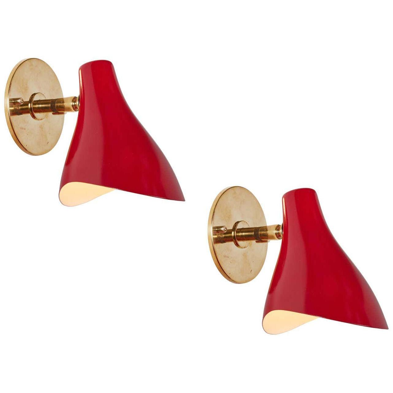 Pair of Gino Sarfatti Model #10 Sconces in Red for Arteluce