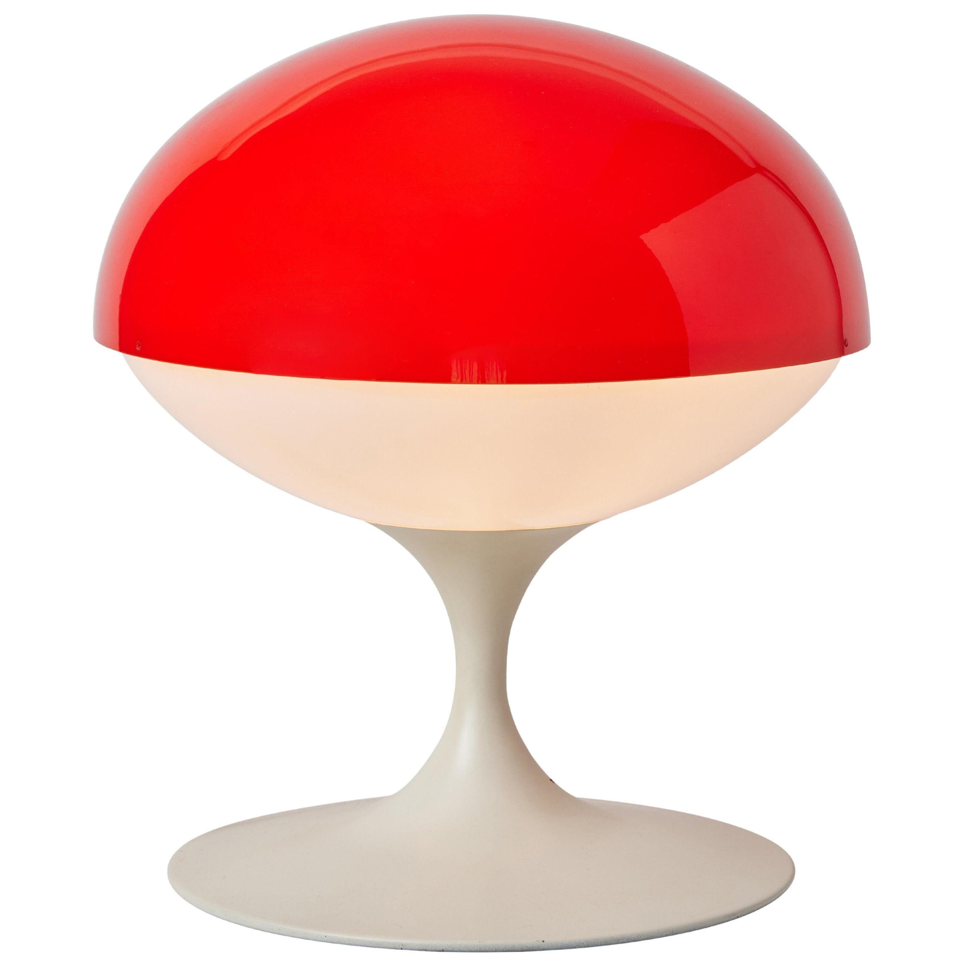 Large 1960s Max Bill Red & White Table Lamp for Temde Leuchten, Switzerland