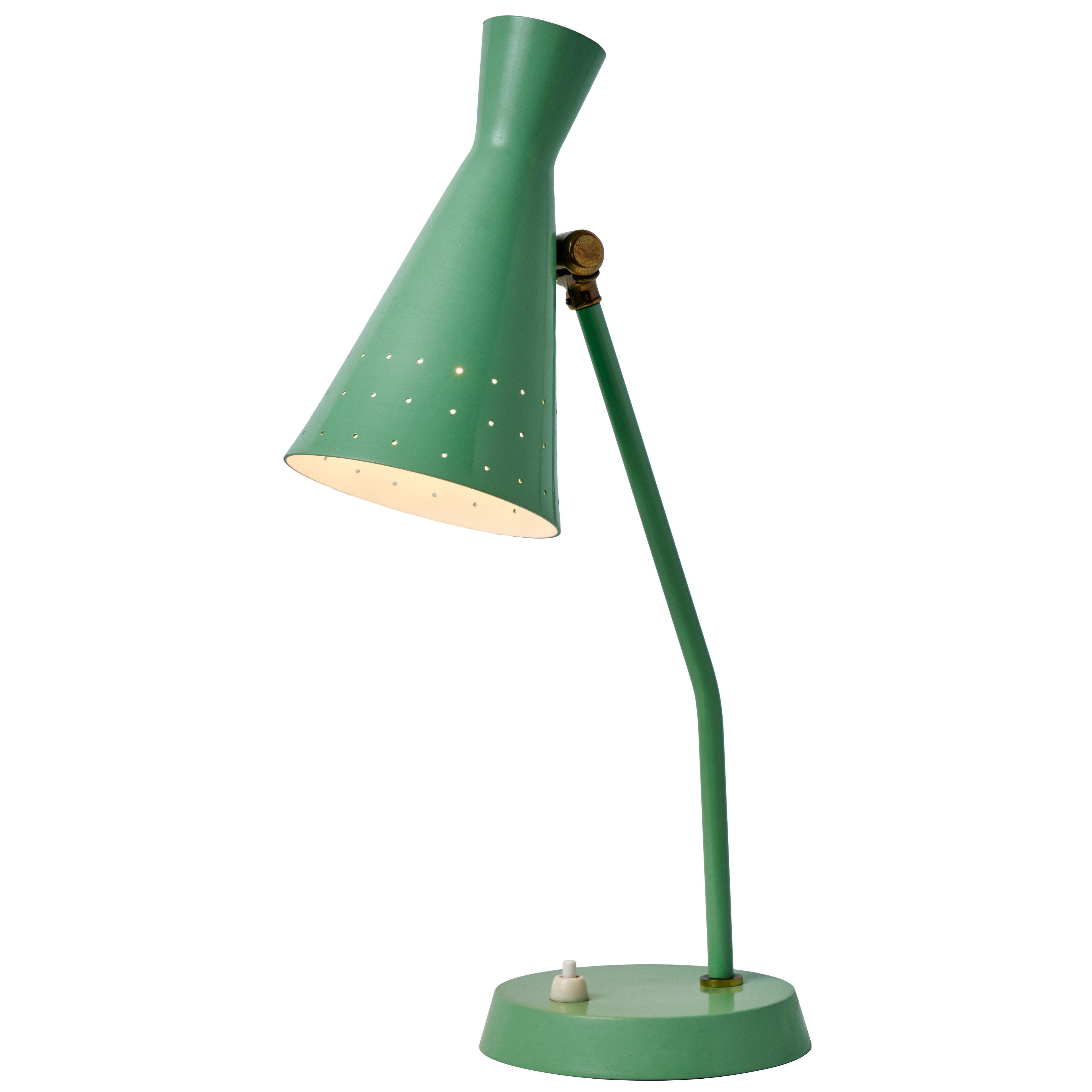 1950s Stilux Milano Green Perforated Cone Table Lamp