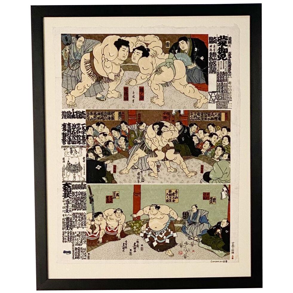 Woodblock Print of Sumo Wrestlers, Japan circa 1880