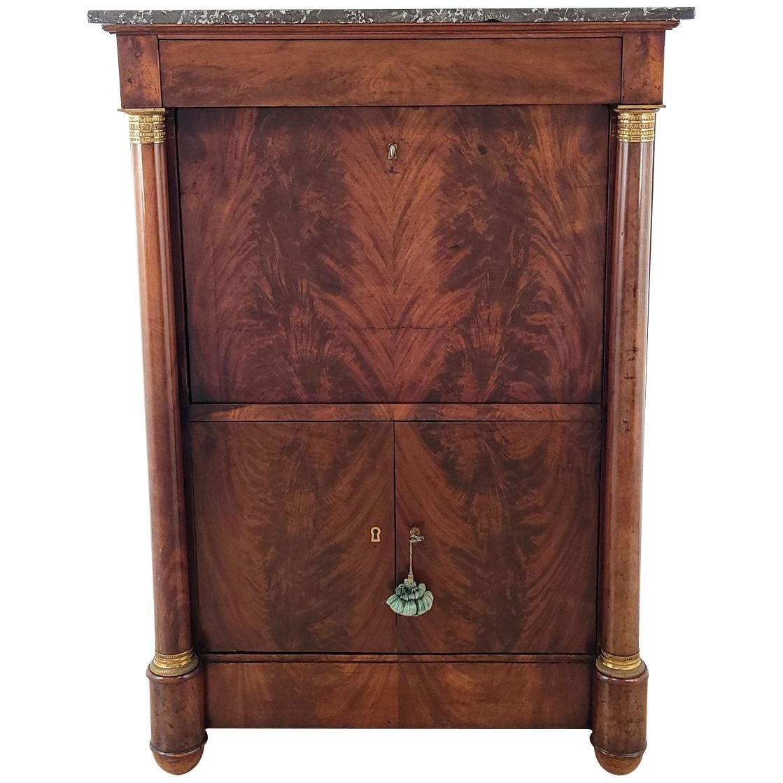 Secretary Abattant in Well-Figured Mahogany with Marble Top, France circa 1820