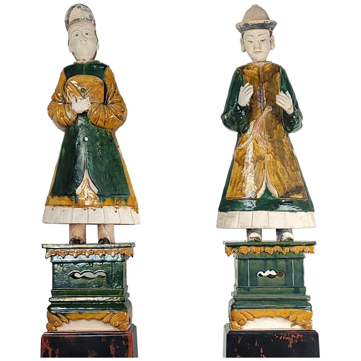 Pair of Ming Dynasty Court Figures on Lacquer Stands