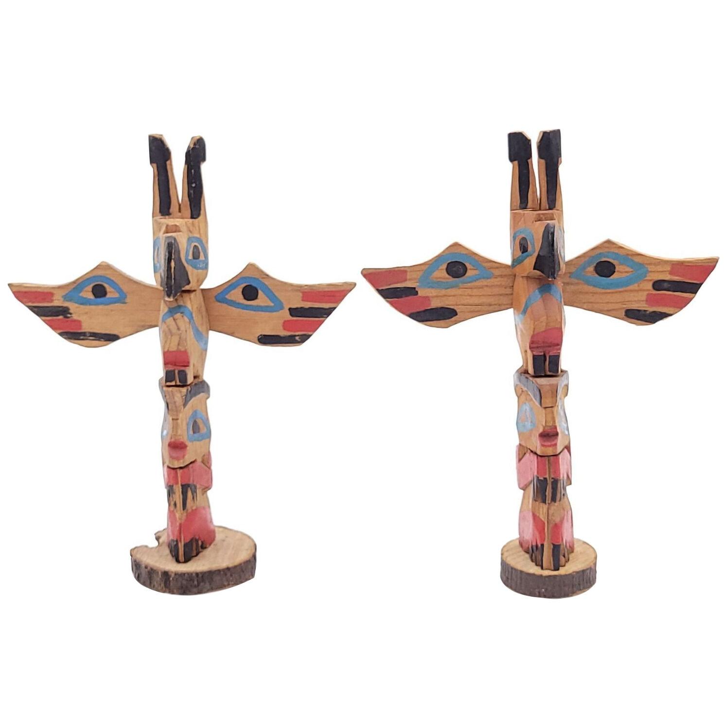 Pair of Mid-Century NW American Indian Models of Totem Poles