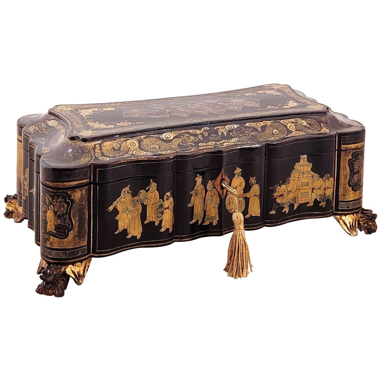 Opulent Scalloped Lacquered Chinese Export Box, circa 1850