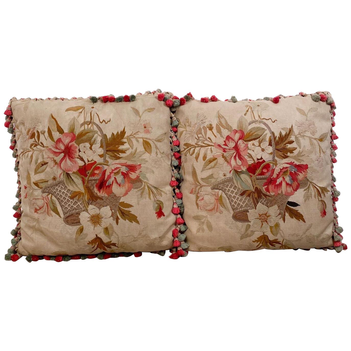 Pair of French 19th Century Tapestry Pillows