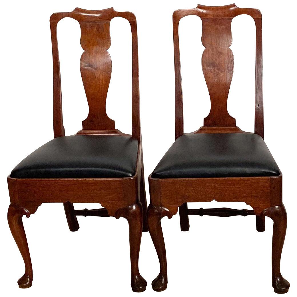 Pair of Red Walnut Queen Anne Chairs, England circa 1710