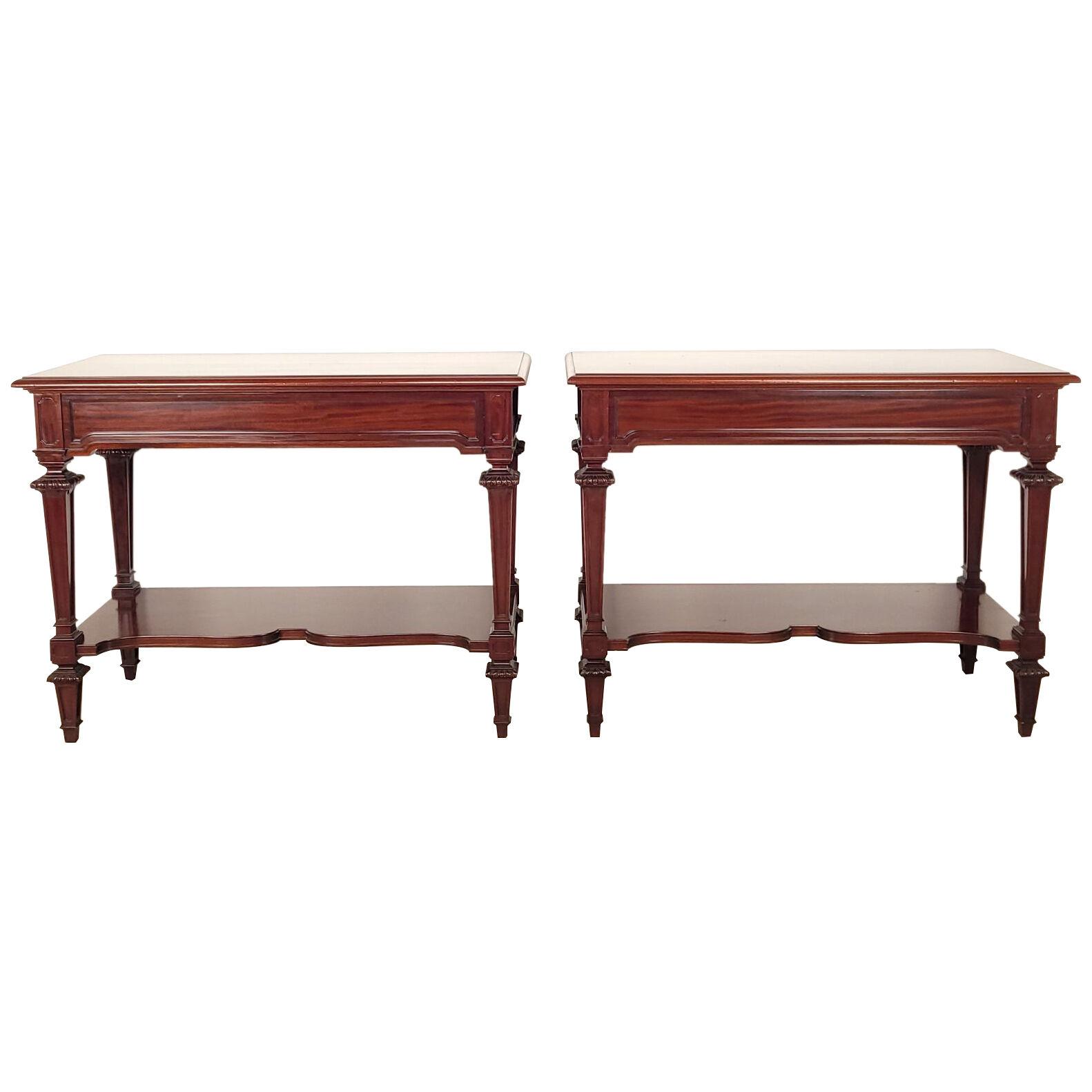 Pair of Victorian Mahogany Consoles or Servers in the French Taste, England circ