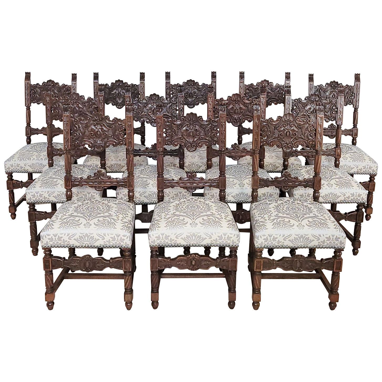 Set of Twelve Renaissance Revival Walnut Carved Side Chairs, circa 1900