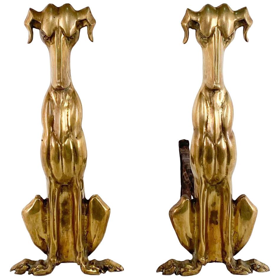 Pair of Art Deco Brass Andiron Dachshunds, American, 1920s