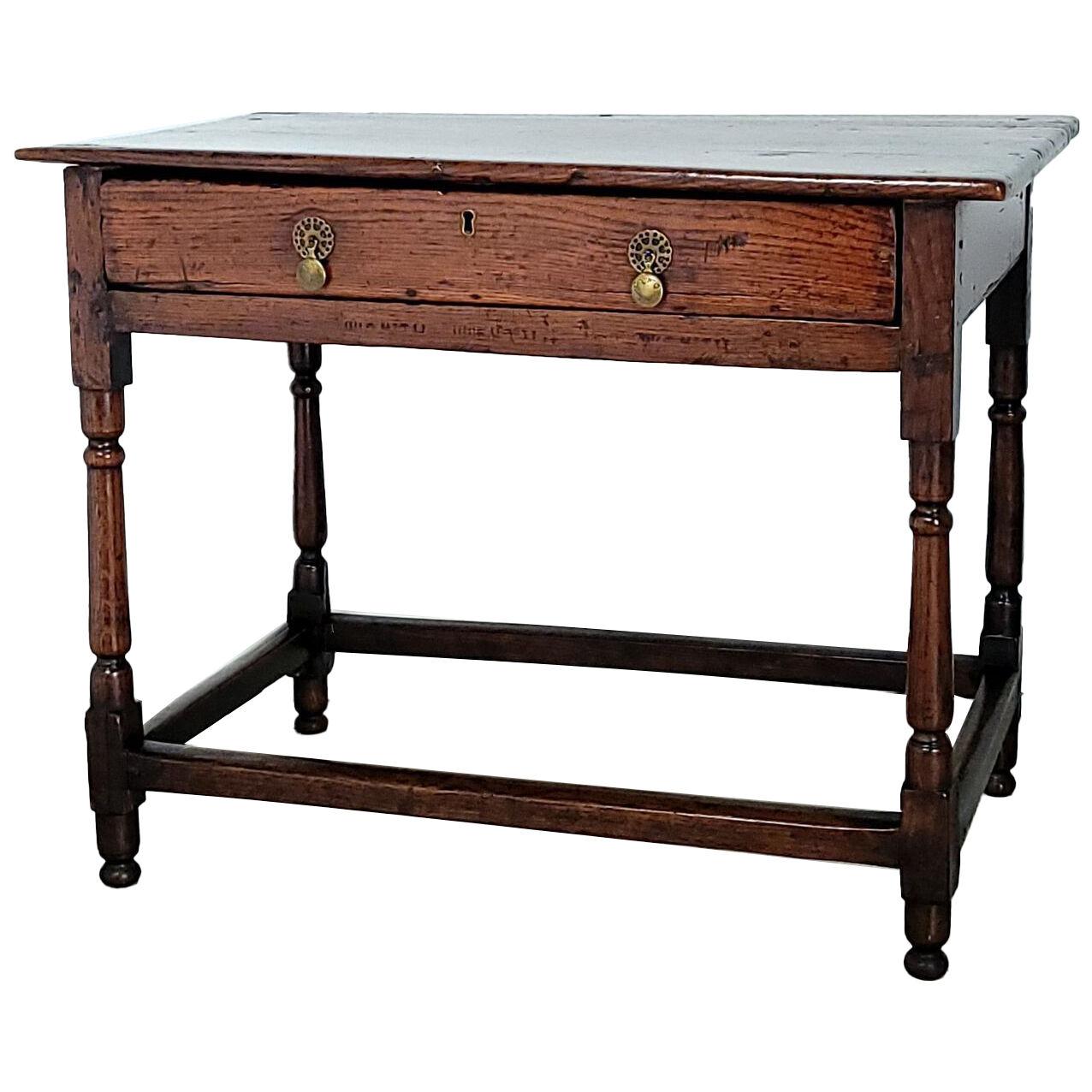 English Oak or Elm One Drawer Table, circa 1800