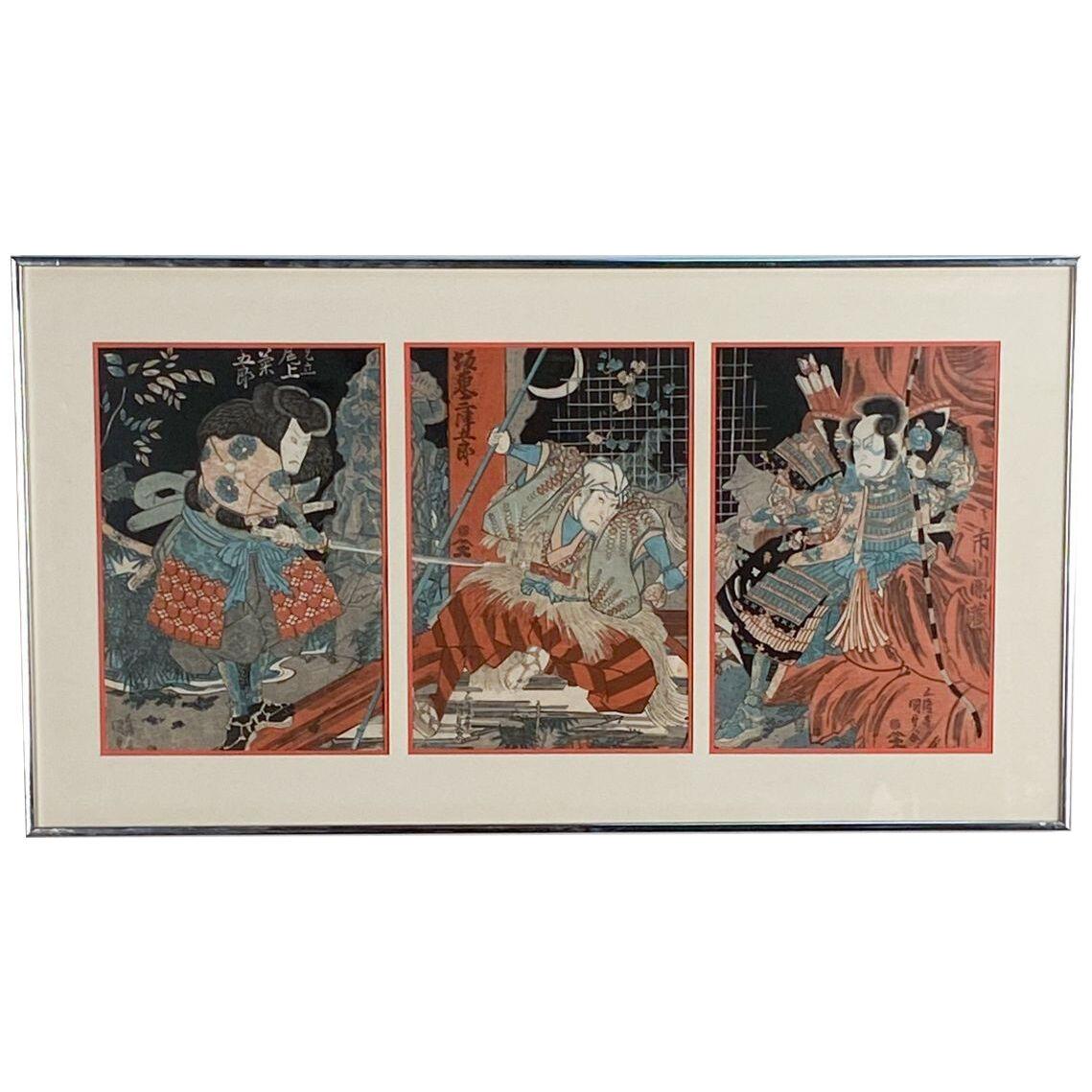 Richly Colored Triptych by Kunisada, Meiji Period, circa 1860