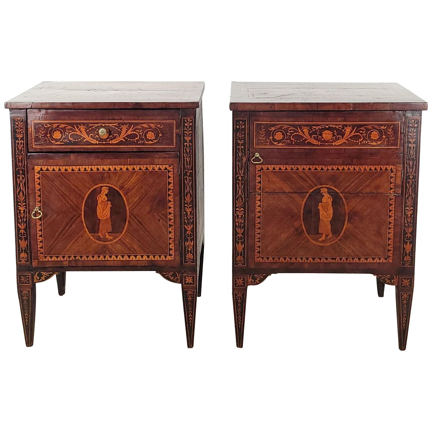 Pair of Italian Bedside Tables, Early 19th Century, Manner of Maggiolini