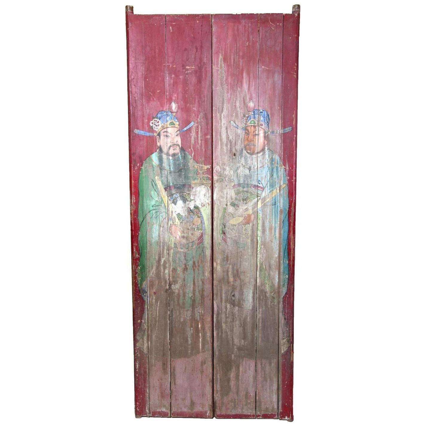 Large Pair of Chinese Lacquered Doors 19th century