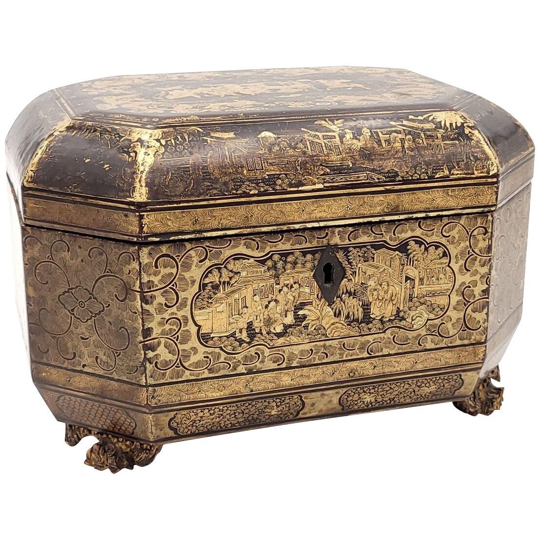 Rare Chinese Export Tea Caddy with Original Pewter Liners, circa 1820