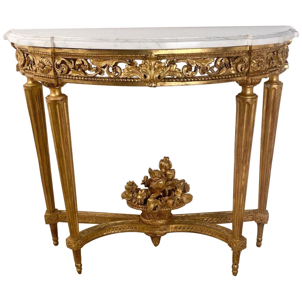 Louis XVI Giltwood Console with White Marble Top, France circa 1780