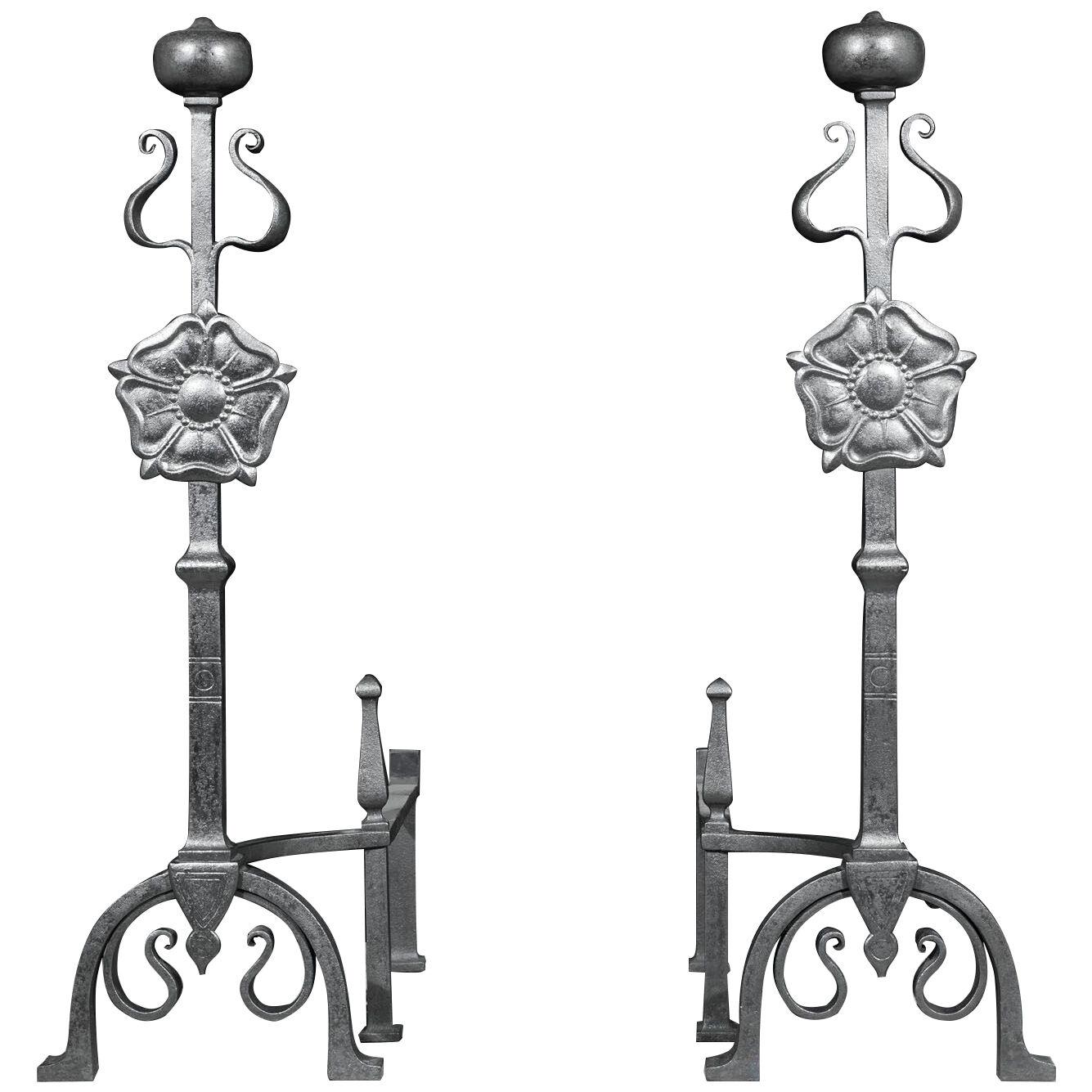 Tall Arts & Crafts Baroque Style Andirons