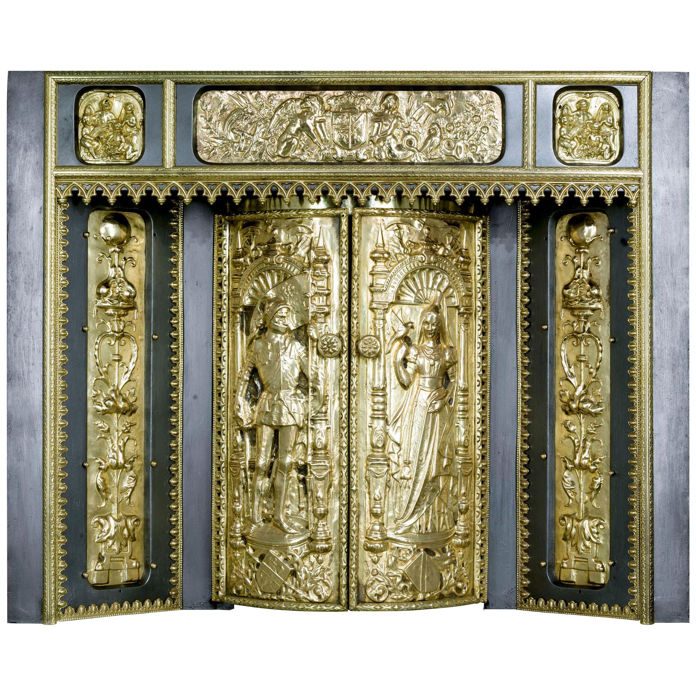 An Embossed Brass French Fireplace Insert