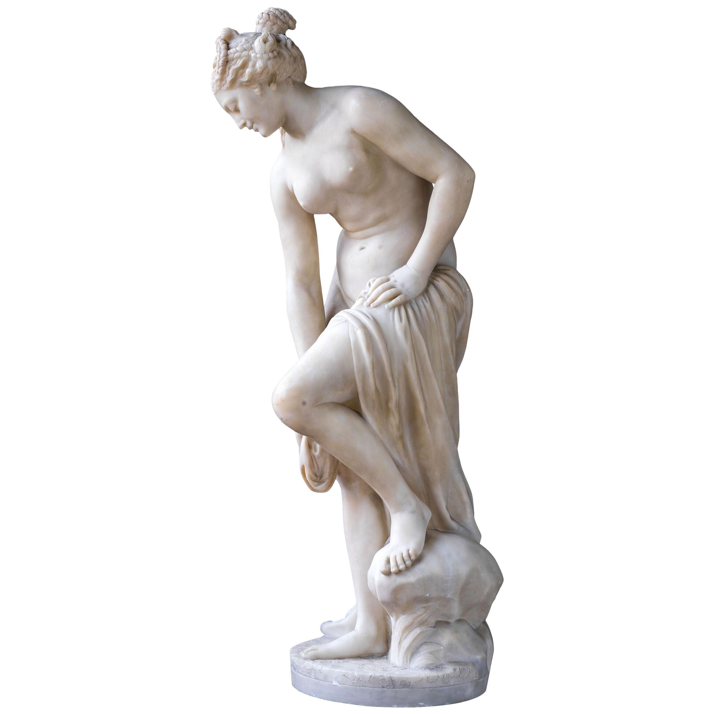 19th century alabaster sculpture of Venus Sortant du Bain