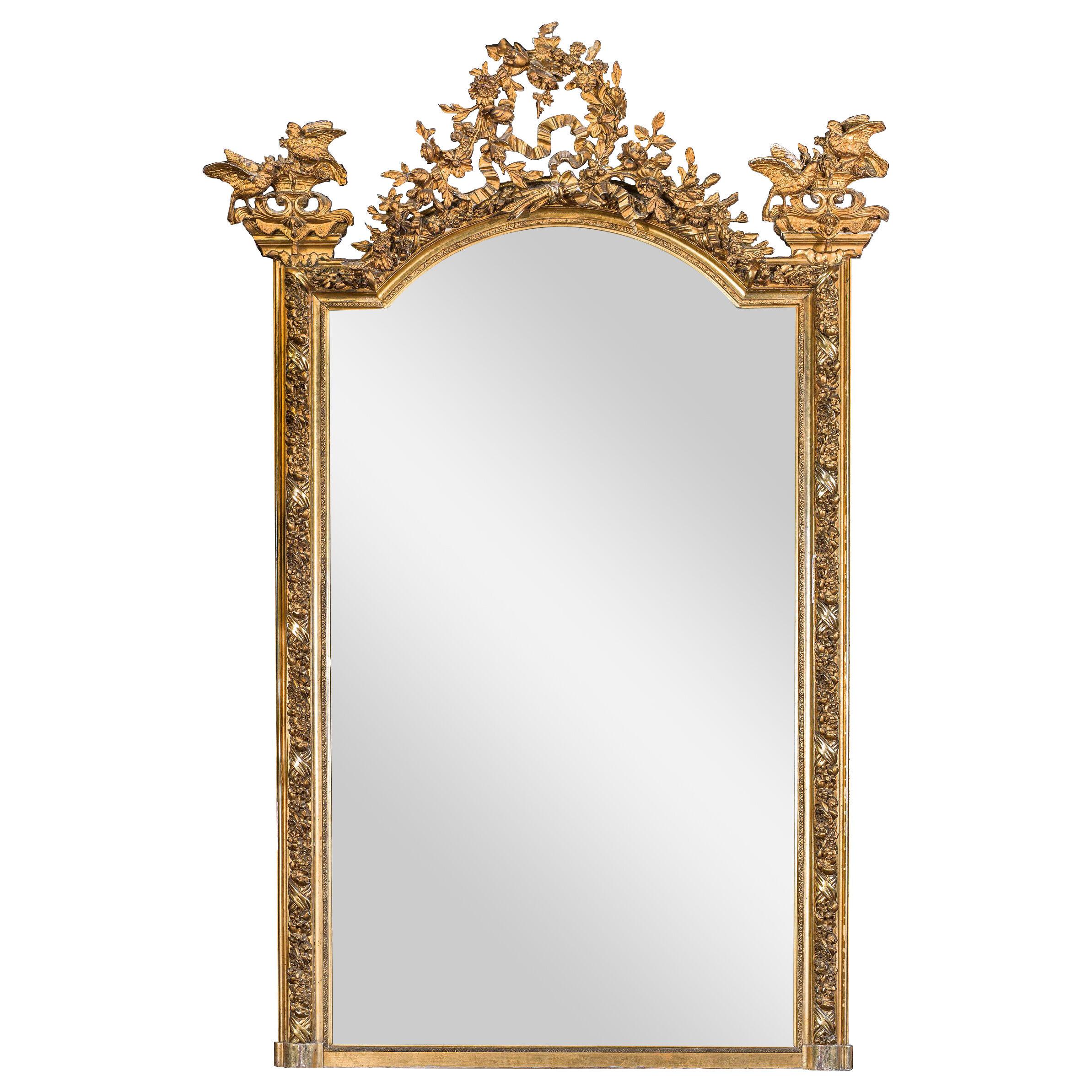 Large Antique French Gilt Gesso Mirror