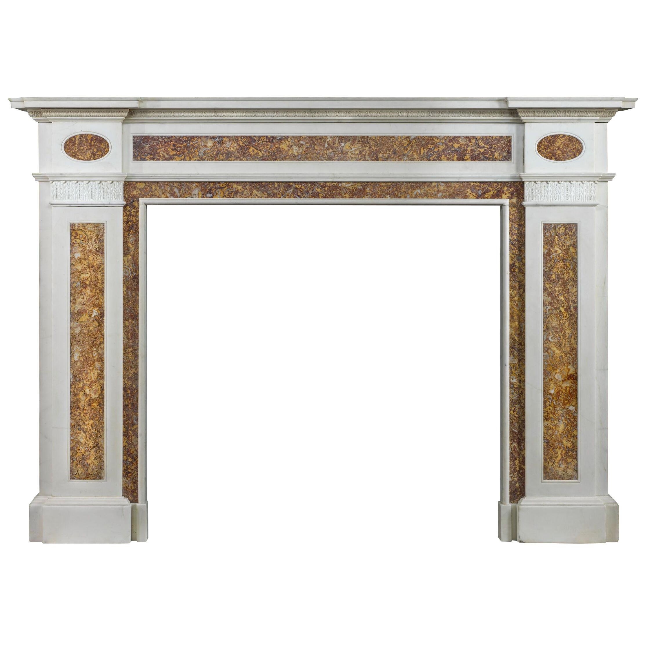 Regency Statuary and Brocatelle Marble Fireplace 