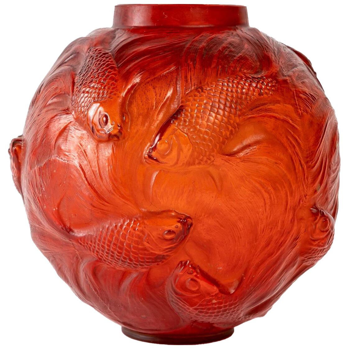 1924 René Lalique - Vase Formose Cased Tomato Red Glass With Grey Patina