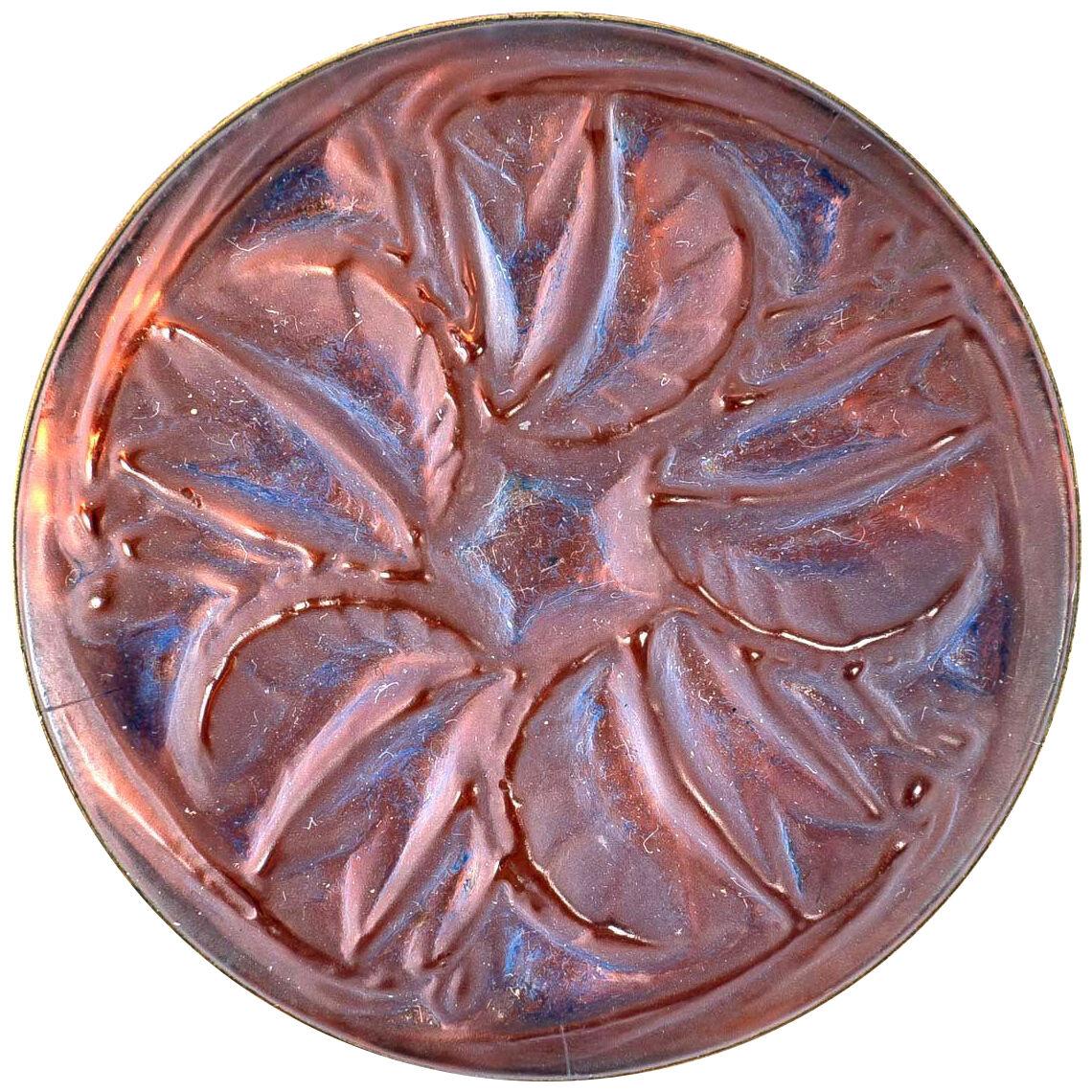 1911 René Lalique - Brooch Mouches Frosted Glass Blue Patina On Pink Foil