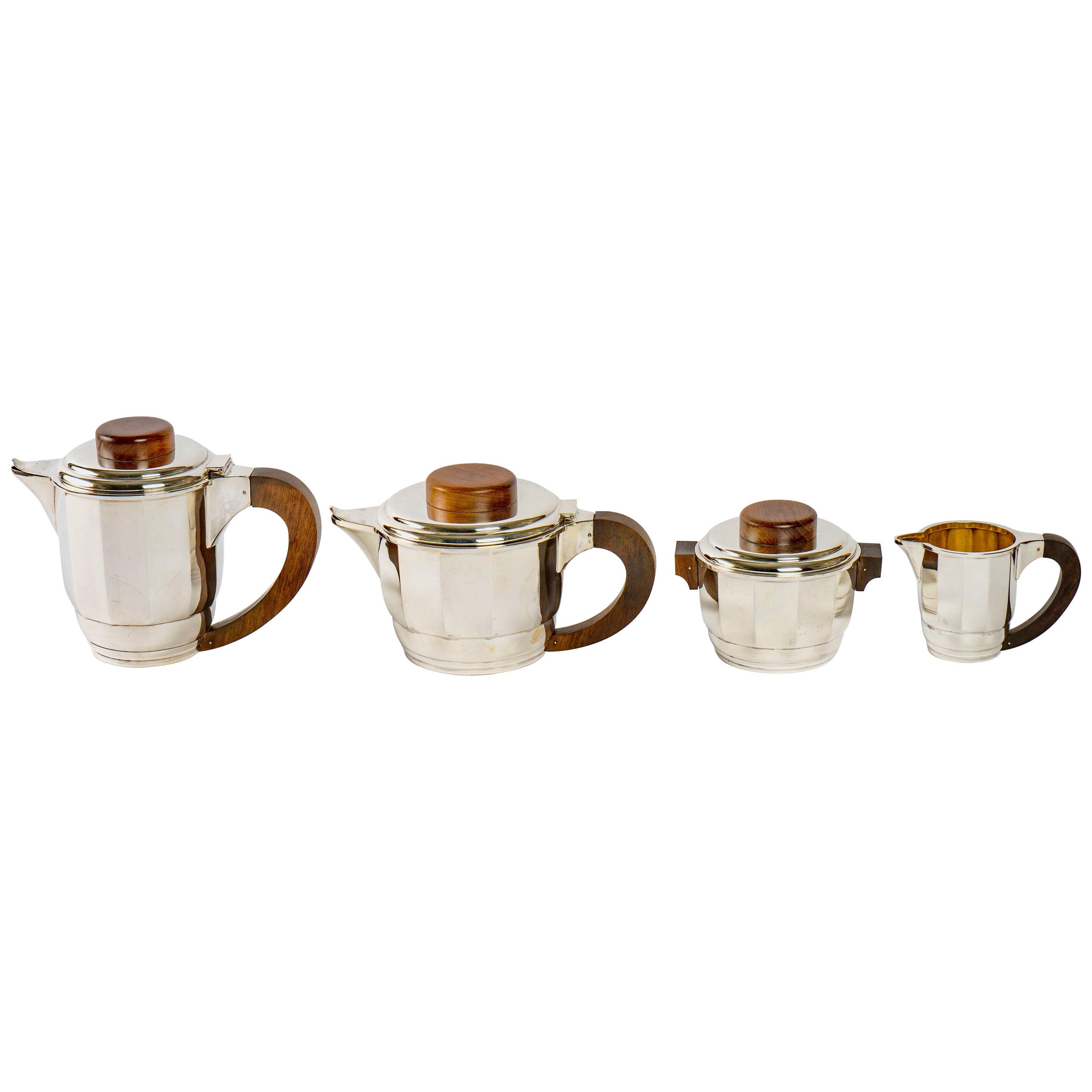 1925 Puiforcat - Tea And Coffee Set In Sterling Silver And Rosewood