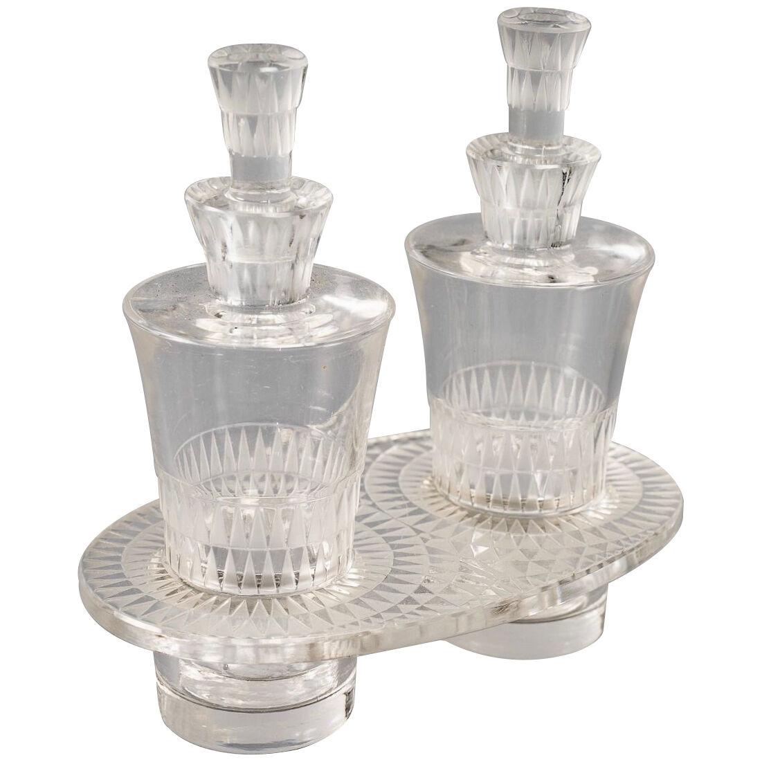 1933 René Lalique - Oil Vinegar Cruet Bourgueil Clear Glass