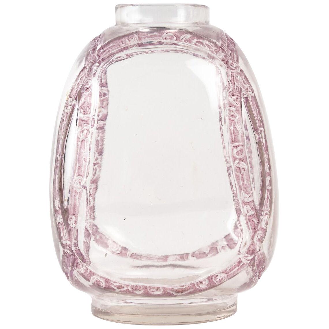 1914 René Lalique - Vase Guirlandes De Roses Clear Glass With Pink Patina
