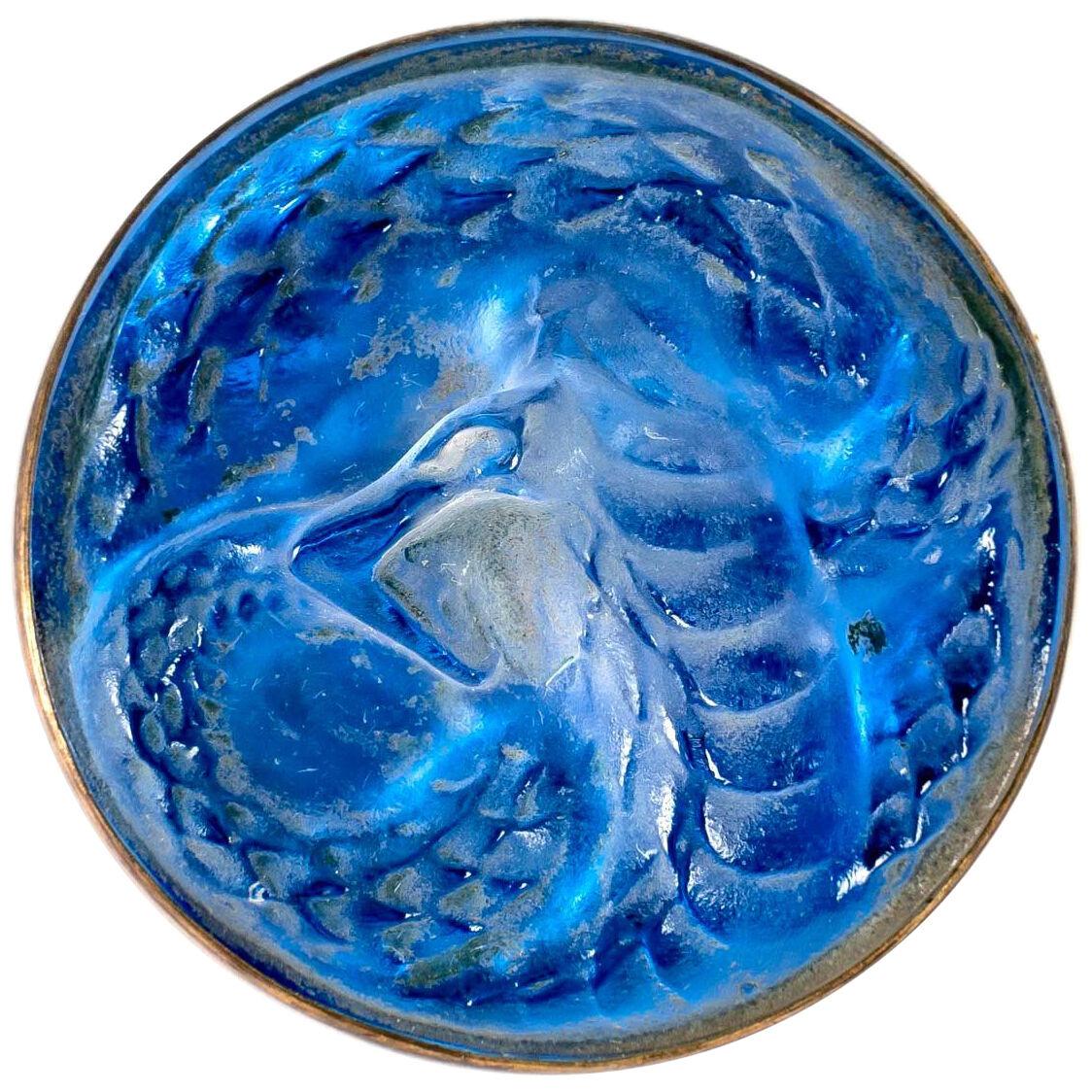 1911 René Lalique - Brooch Serpent Snake Frosted Glass On Electric Blue Foil