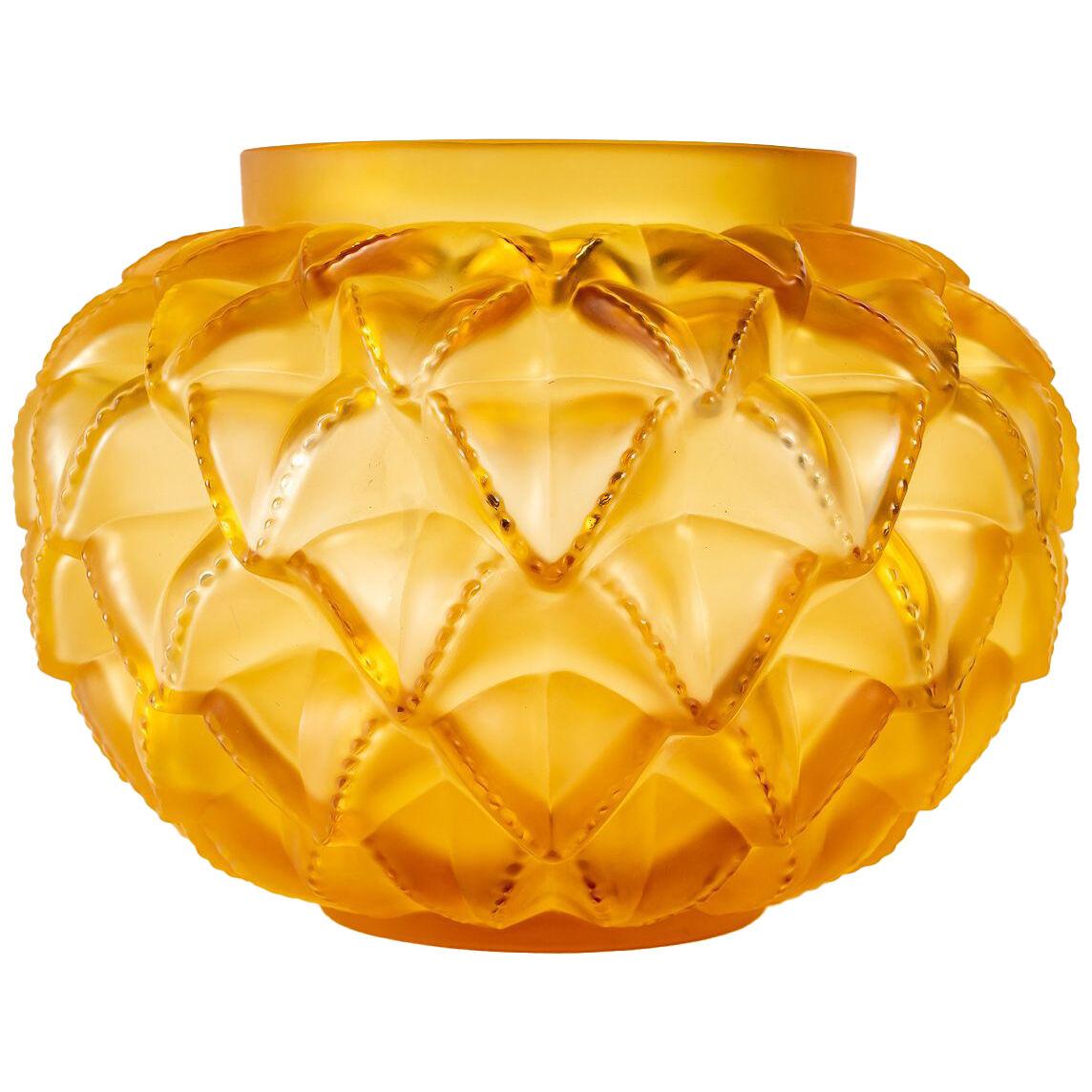 Lalique France - Vase Languedoc Amber Yellow Crystal