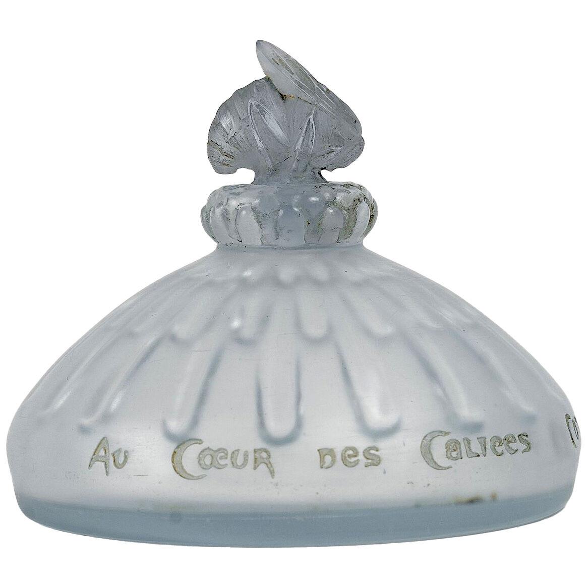 1913 René Lalique - Perfume Bottle Au Coeur Des Calices Light Blue Glass Coty