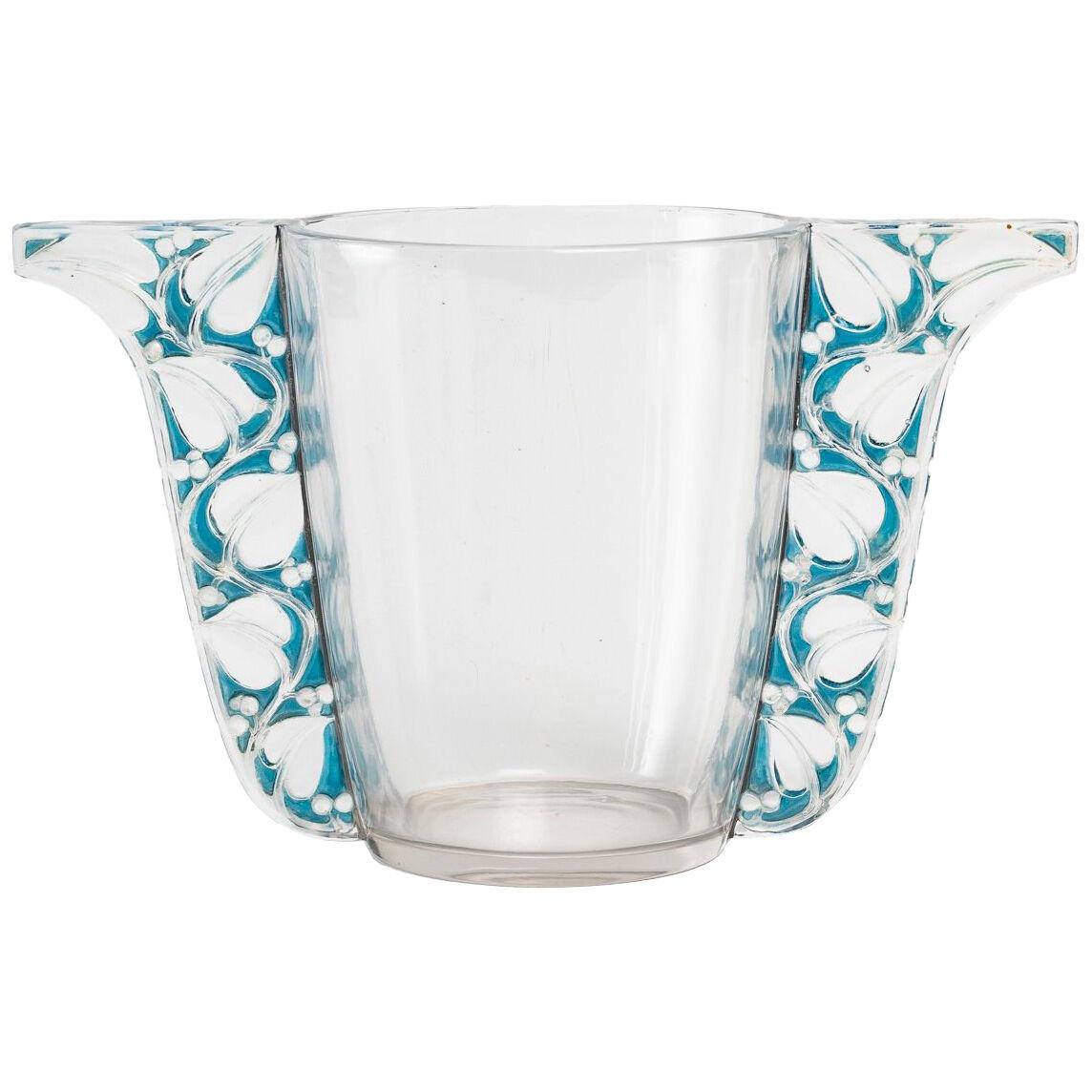 1927 René Lalique - Vase Honfleur Clear Glass With Blue Patina