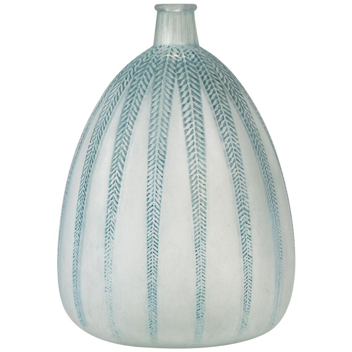 1921 René Lalique - Vase Mimosa Frosted Glass With Blue Patina